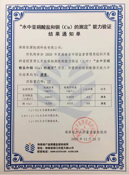 2020年參加海南省市場監督管理局的能力驗證